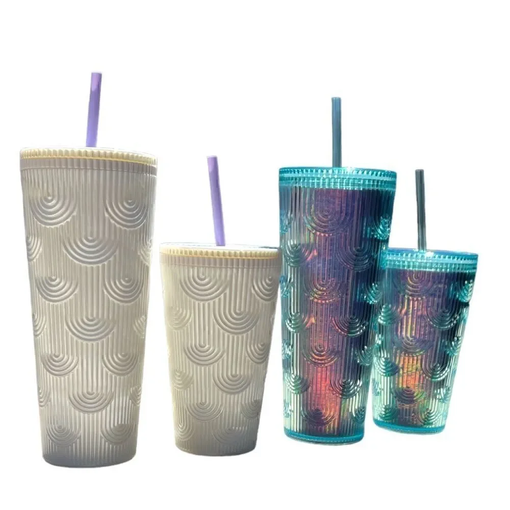 4~ Starbucks Pearl White and Clear Mermaid Tumblers 24oz & 16oz Bundle